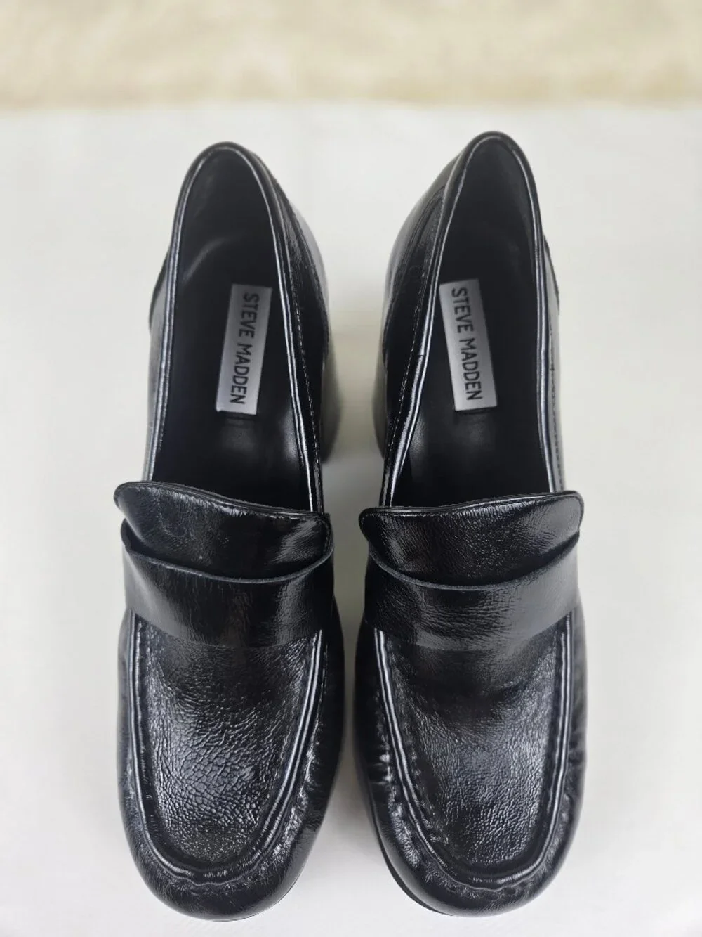 Steve Madden Size 9.5M Munday Platform Heeled Loafer Black Patent Leather NWOT